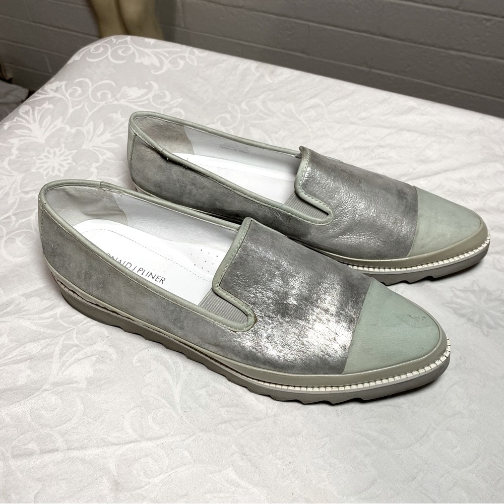 Donald J. Pliner Belize RZ Metallic Silver & Blue Suede Leather Loafers Slip On